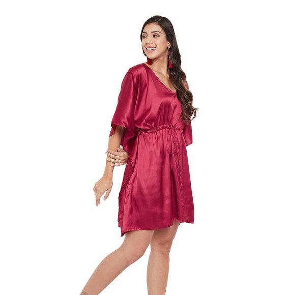 Women Plus Size Satin Mini Dress Loose Nighty Tunic Tops Dress by Gypsie Blu - Picture 3 of 8